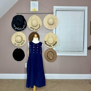 Blue Sleeveless Dress with Embroidered floral Details